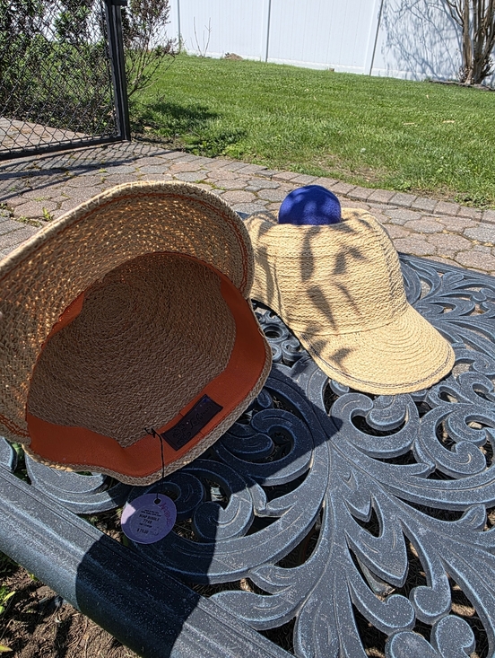2 Lola Hats Straw Baseball Caps with Colorful Pom-Poms - Orange & Blue main image 5